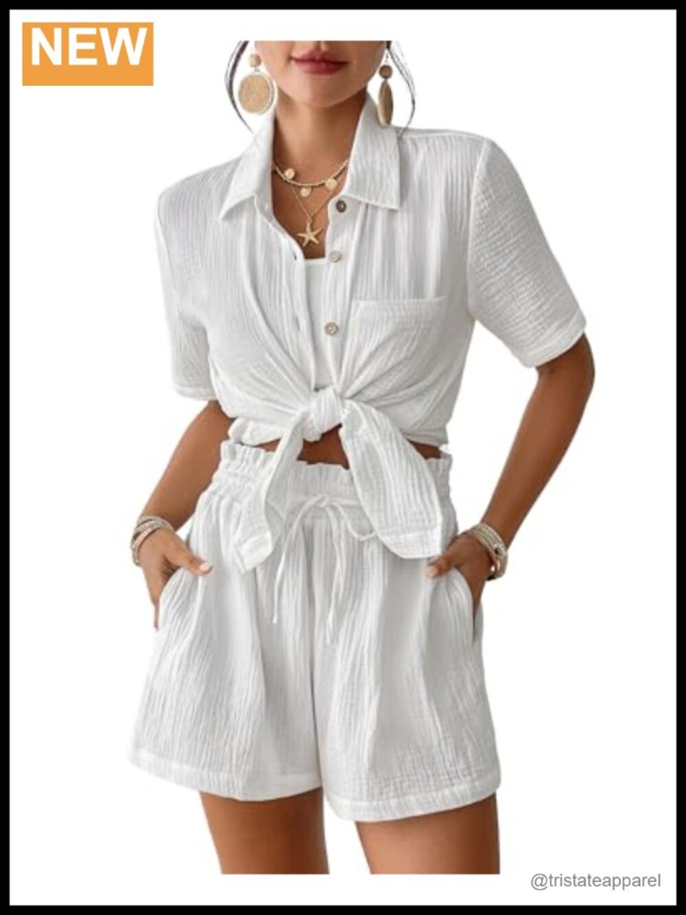 Womens 2 Piece Cotton Gauze Short Set Button Down Shirt Lounge Beach Cover Up